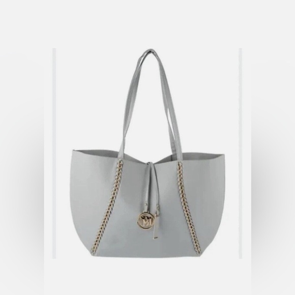 Badgley Mischka Handbags - Badgley Mischka women's large tote decorative chain bag Light Gray. NWT